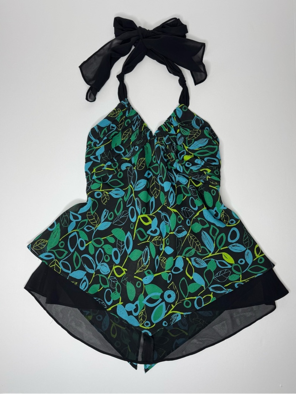 Mixit Y2K Halter Top Petite Small NWT Black Sheer Floral Zip Back